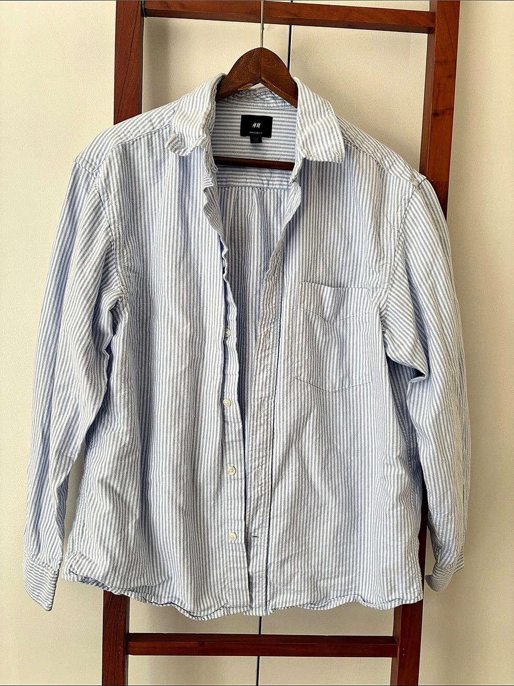H&M Regular Fit Blue Striped Long Sleeve Shirt S (shrunken Medium)